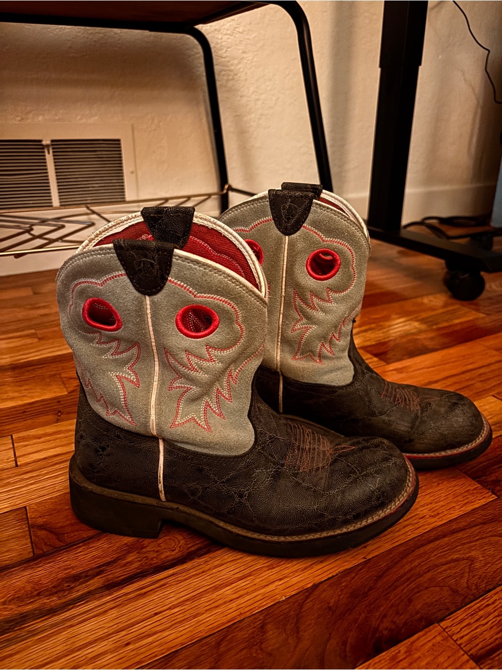 Ariat teal and Gray Women's Western Ankle Boots with pink Stitching